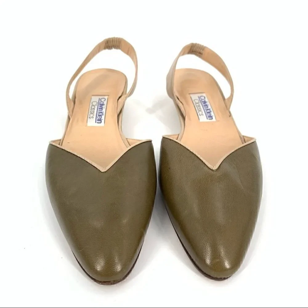 New Calvin Klein Classics heel 8 N olive green  Tan Italian leather vintage 80s